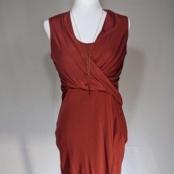 S WHBM Sleeveless Faux Wrap Burnt Orange Perfect Dress NWT - Picture 2 of 15